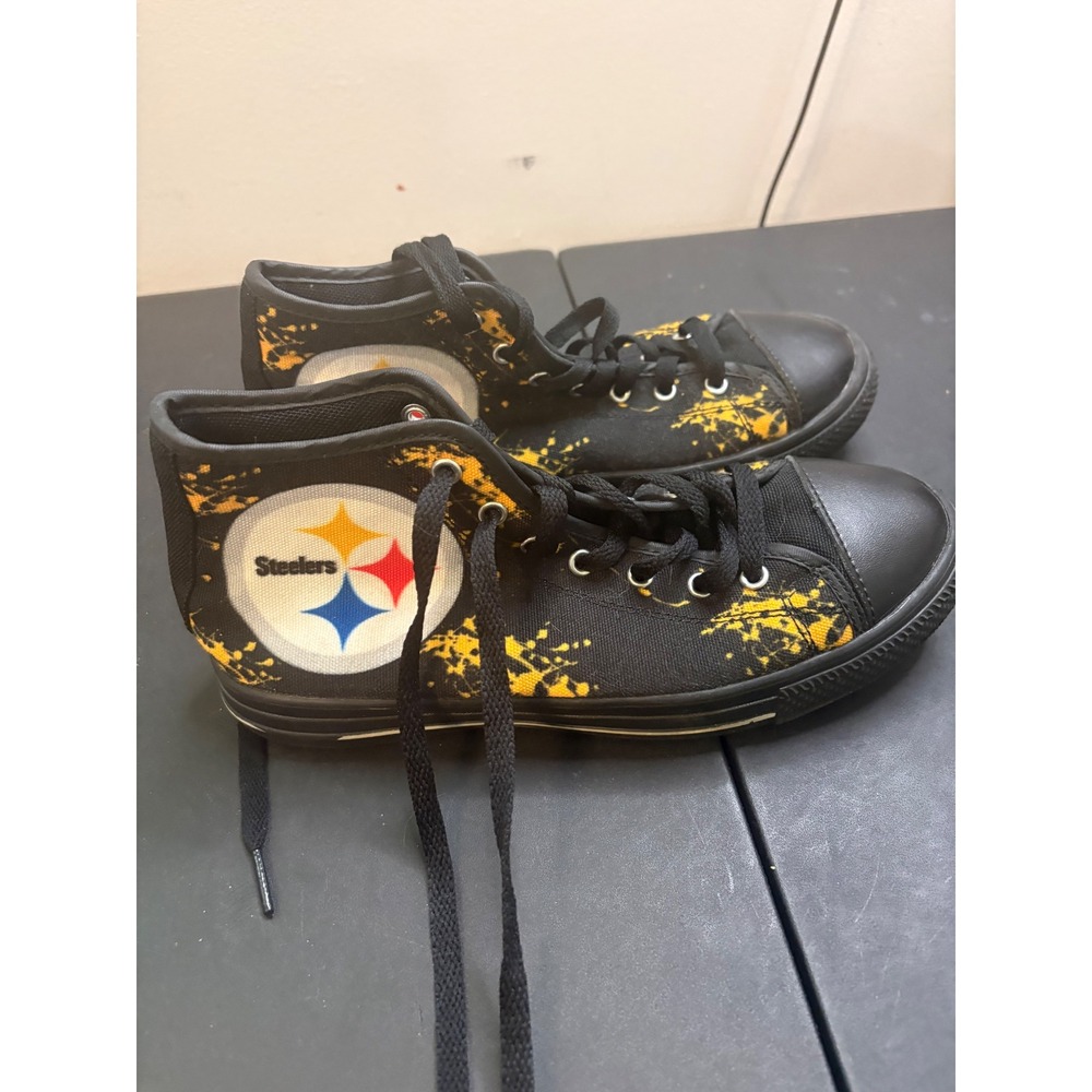 Pittsburgh Steelers High Top Canvas Sneakers Black Gold Splatter Mens 7 NFL Gear